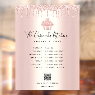 QR Menü Stunden Cupcake Bäckerei Rose Gold Glitzer Fensteraufkleber