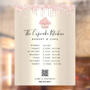 QR Menü Stunden Pink Cupcake Glitzer Bäckerei Gold Fensteraufkleber
