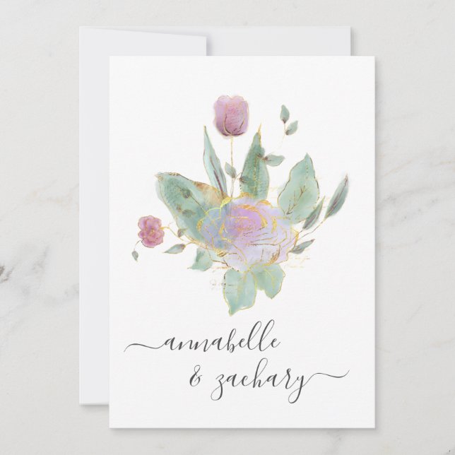 *~* QR MINIMAL UAWG Rose Bud Bouquet AR12 Wedding Einladung (Vorderseite)