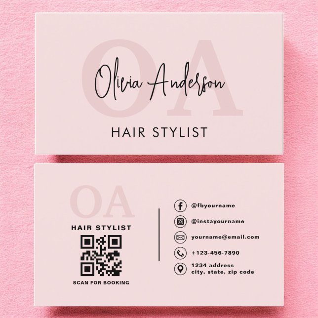 QR-Monogramm für Haarsträhne Rosa Visitenkarte (Von Creator hochgeladen)