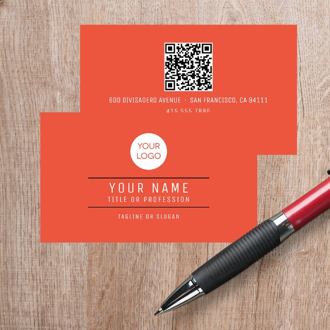 QR-Name Berufliches Logo Orange Telefonnummerkarte (QR Code Name Professional Logo Orange Red Calling Card)