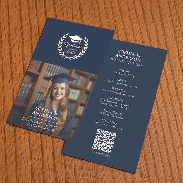 QR Name des benutzerdefinierten Blue Graduate Foto Telefonnummerkarte (Von Creator hochgeladen)