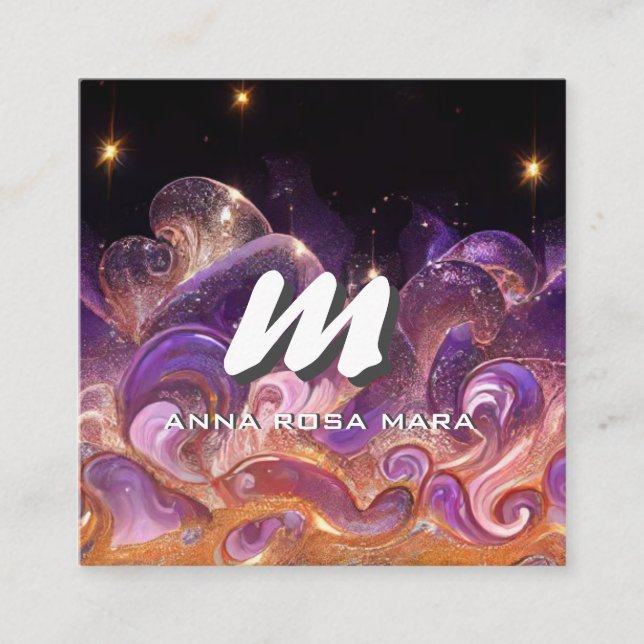 *~* QR Night Stars Sky ETHEREAL WAVES AP93 Quadratische Visitenkarte (Vorderseite)