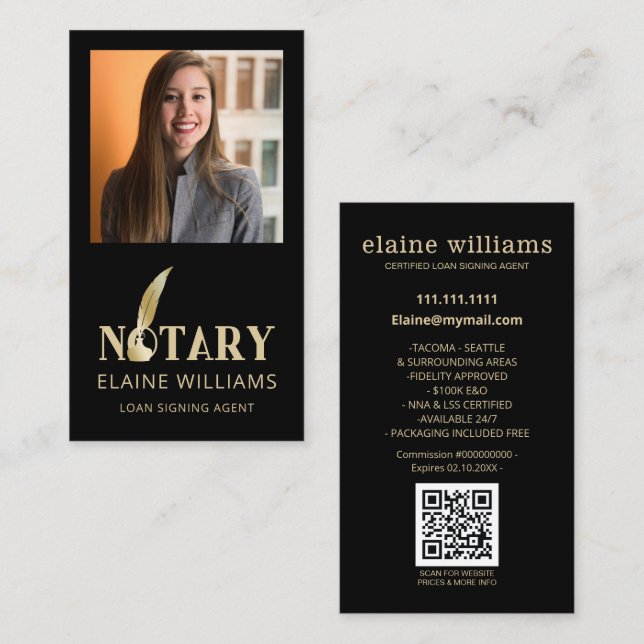 QR-Notar-Agent für das Black Gold Foto Visitenkarte (Vorne/Hinten)