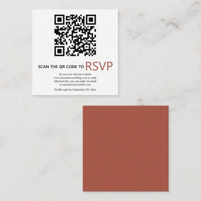 QR Online-Code RSVP modern terracotta fall wedding Begleitkarte (Vorne/Hinten)