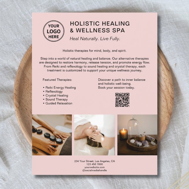 QR Pink Business Flyer (Holistic Health Therapist Logo QR Pink Business Flyer)