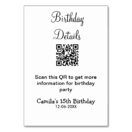 QR-Prüfung Geburtstagsparty Details zum modernen 1 Tischnummer