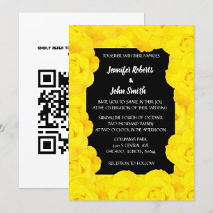 QR-Rose-Blume mit gelber schwarzer Flora Hochzeit Einladung
