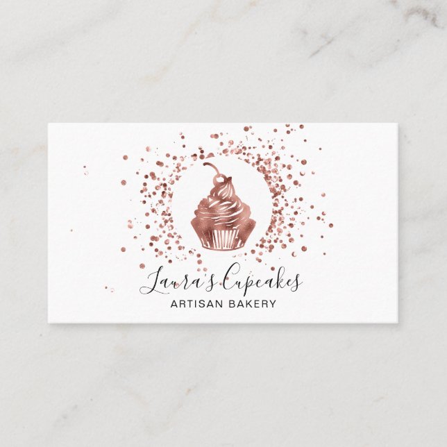 QR Rose Gold Cupcake Bäckerei Koch Kuchen Visitenkarte (Vorderseite)