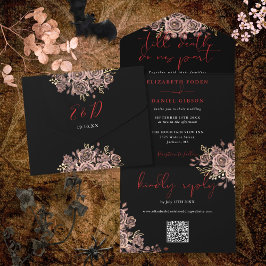 QR-Rose-Hochzeit in schwarz und rot All In One Einladung
