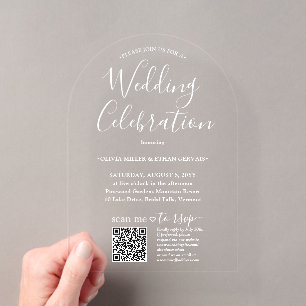 QR RSVP Einfache Schrift Hochzeitsfeier Gebogen Acryleinladungen