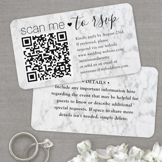QR RSVP Wedding Falsch Marble Enclosure Card Visitenkarte (Von Creator hochgeladen)