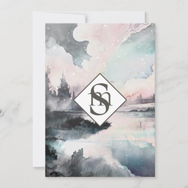 * QR Rustikale AR26 Mountains Monogram UAWG Weddin Einladung (Vorderseite)