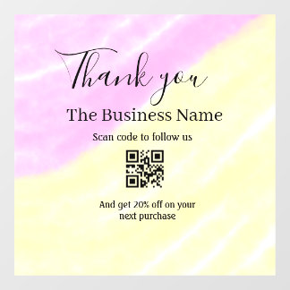 QR scannen um uns zu folgen danke Rabattcode pink Fensteraufkleber