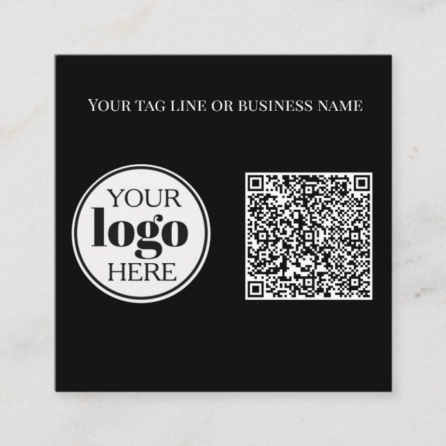 QR-Schwarz-weißes Logo Quadratische Visitenkarte (Vorderseite)