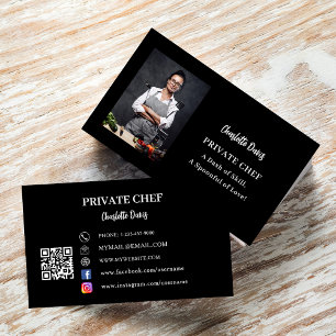 QR-Slogan für Schwarz-weißes Foto von Private Koch Visitenkarte