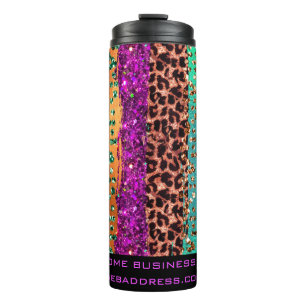 *~* QR SWAG Animal Print Glitzer Rainbow Girl  Thermosbecher