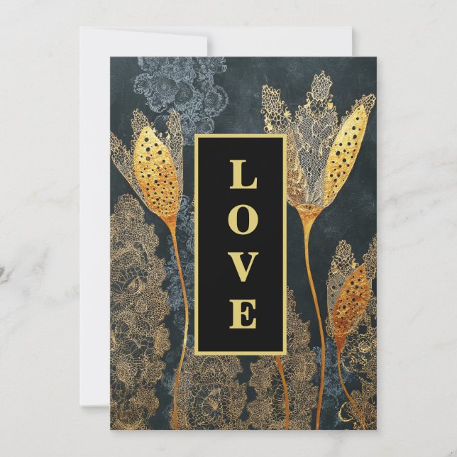*~ QR UAWG AR26 Gold Lace LIEBE Luxury 32 Wedding Einladung (Vorderseite)