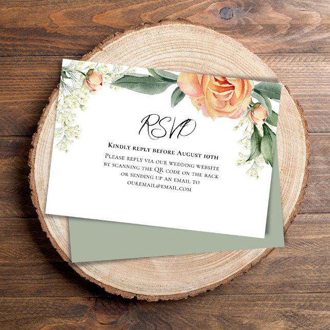QR-UAWG für die Farbflora Peach RSVP Karte (Wedding RSVP reply card with elegant watercolor peach floral. )