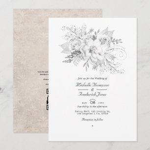 QR-UAWG für White Wedding Floral Einladung