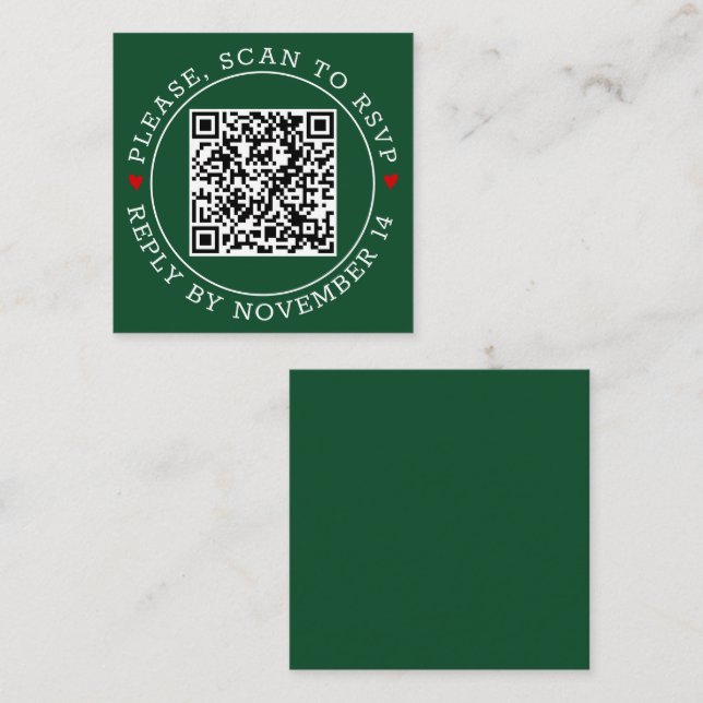 QR UAWG Grenze, Herzen Smaragdgrüne Hochzeit Begleitkarte (Vorne/Hinten)