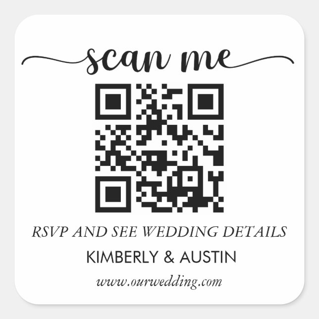 Qr-UAWG | Hochzeitswebsite Quadratischer Aufkleber (Vorderseite)
