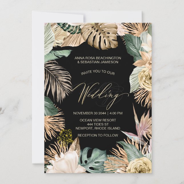 *~* QR UAWG Jungle Leopard Botanische AR21 WEDDING Einladung (Vorderseite)
