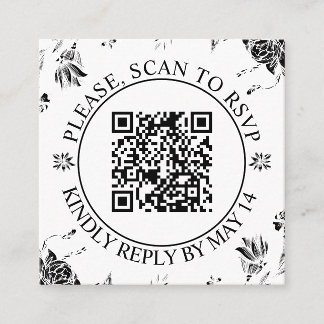 QR-UAWG, Schwarz-weiße Blume Blumenhochzeit Begleitkarte (Vorderseite)