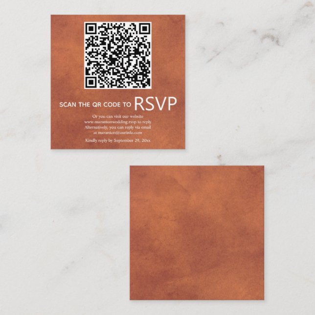 QR-UAWG Terracotta Hochzeit Begleitkarte (Vorne/Hinten)