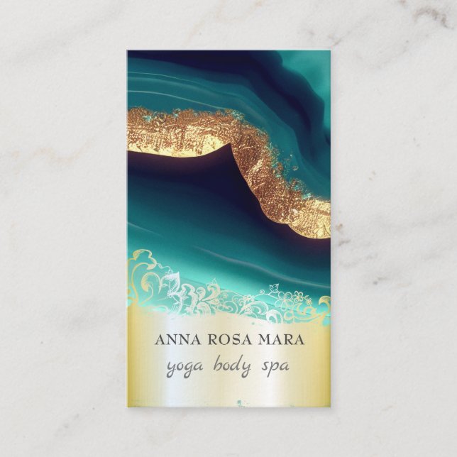 *~* QR Verziert TURQUOISE Gold Agate Foil AP66 Visitenkarte (Vorderseite)