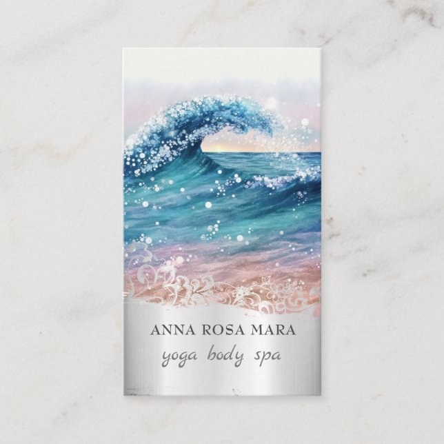 *~* QR Verzierte Beach Waves Ozean AR7 Sandsee Visitenkarte (Vorderseite)