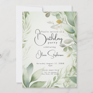QR Wasserfarbe Golden Green Folies Geburtstag Einladung