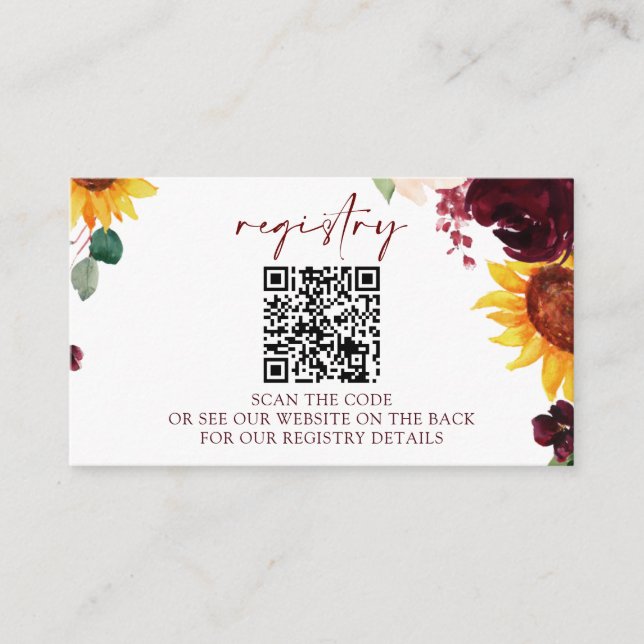 QR Wedding Brautparty Registry Cards Sonnenblumen Begleitkarte (Vorderseite)