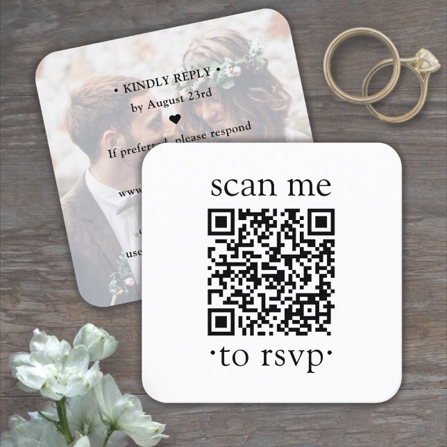 QR Wedding RSVP Einfaches Foto und klassische Typo Begleitkarte (Von Creator hochgeladen)