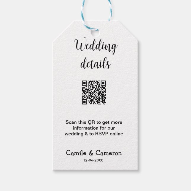 QR WEDING WEBSITE Hinzufügen des Datums Schwarz-we Geschenkanhänger (Vorderseite)