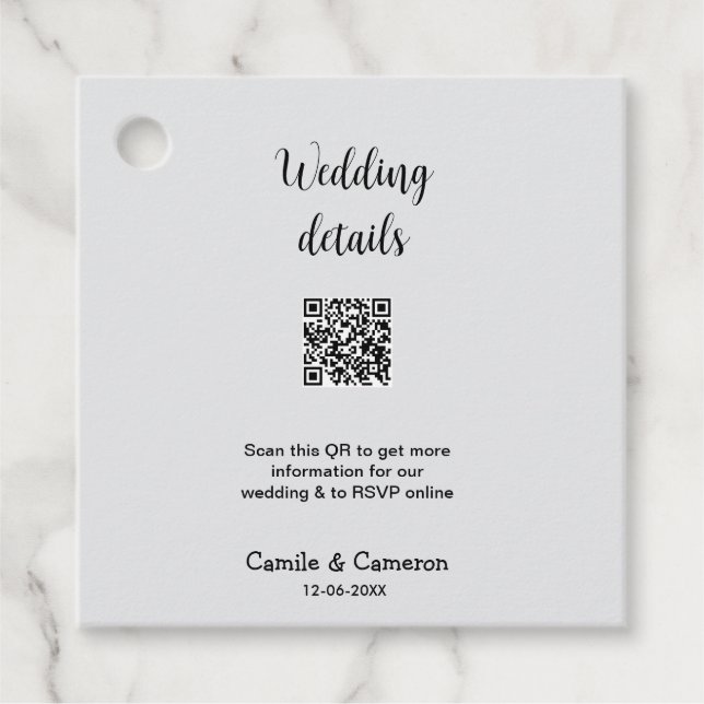 QR WEDING WEBSITE Hinzufügen des Datums Schwarz-we Geschenkanhänger (Vorderseite)