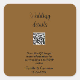 QR WEDING WEBSITE Hinzufügen des Datums Schwarz-we Quadratischer Aufkleber
