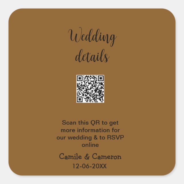 QR WEDING WEBSITE Hinzufügen des Datums Schwarz-we Quadratischer Aufkleber (Vorderseite)