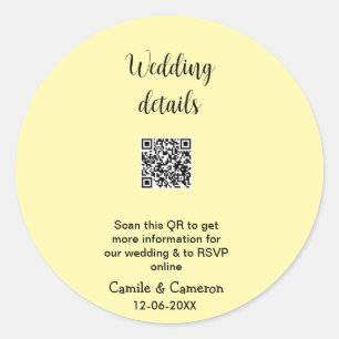 QR WEDING WEBSITE Hinzufügen des Datums Schwarz-we Runder Aufkleber