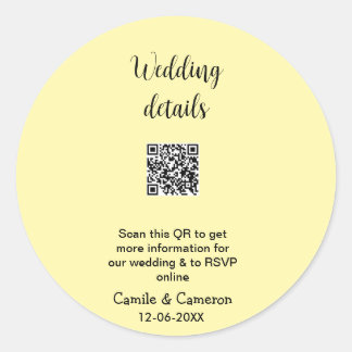 QR WEDING WEBSITE Hinzufügen des Datums Schwarz-we Runder Aufkleber