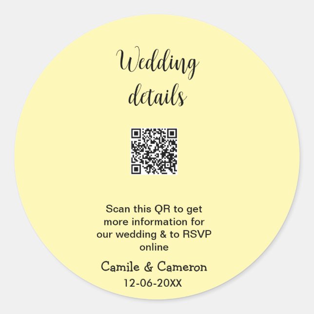 QR WEDING WEBSITE Hinzufügen des Datums Schwarz-we Runder Aufkleber (Vorderseite)