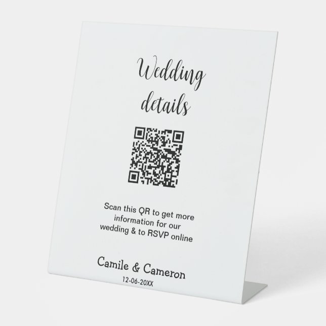QR WEDING WEBSITE Hinzufügen des Datums Schwarz-we Sockelschild (Vorderseite)