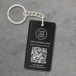 QR-Werbecode schwarz Schlüsselanhänger<br><div class="desc">Moderner und beruflicher schwarzer Promotion-Schlüsselanhänger mit QR-Code für Kunden, um eine Liste Ihrer Produkte, Dienstleistungen, Preise oder andere Informationen zu suchen. Laden Sie Ihr Logo und Ihren QR-Code hoch und fügen Sie Ihren Firmennamen, Ihre Website, Ihren Geschäftslogan, Ihre Telefonnummer usw. in einer einfachen weißen Typografie hinzu.</div>