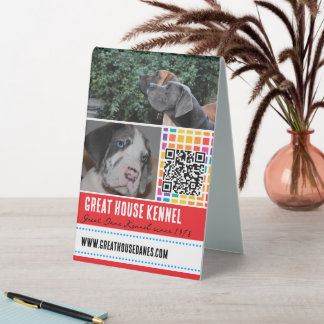 QR-Werbezeichen für Großdane-Kennel Tischaufsteller