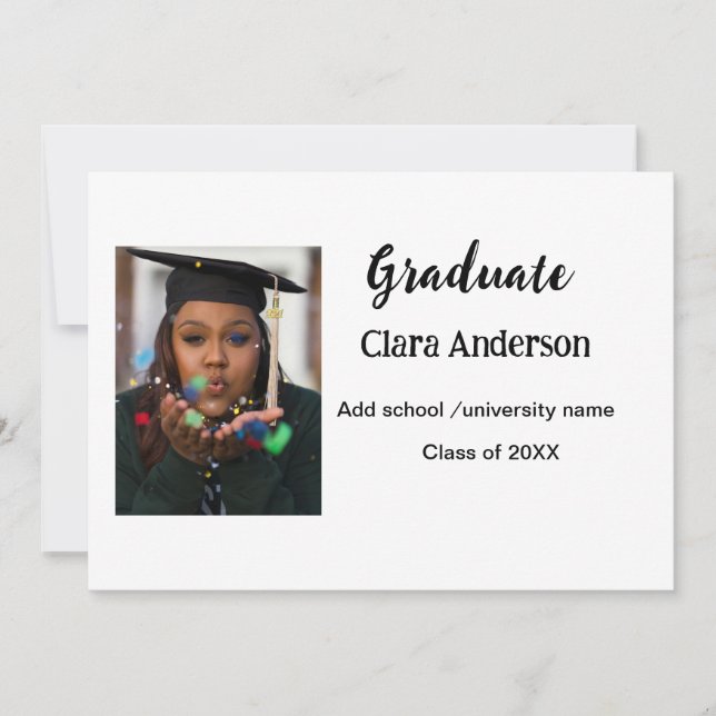 QR White Black Foto Classic Eleg Graduation Party Einladung (Vorderseite)