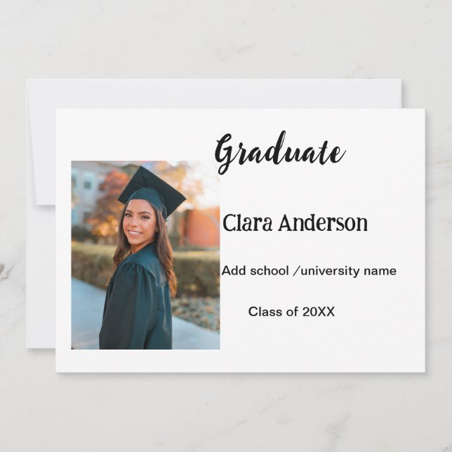 QR White Black Foto Classic Eleg Graduation Party Einladung (Vorderseite)