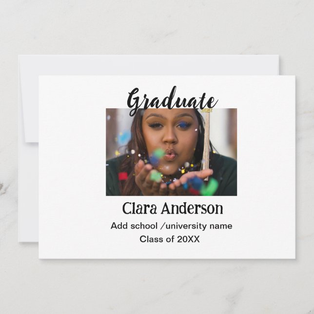 QR White Black Foto Classic Eleg Graduation Party Einladung (Vorderseite)