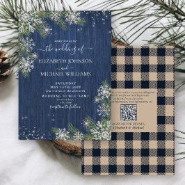 QRCode Blue Silver WinterWood Kariert Rustikale Ho Einladung
