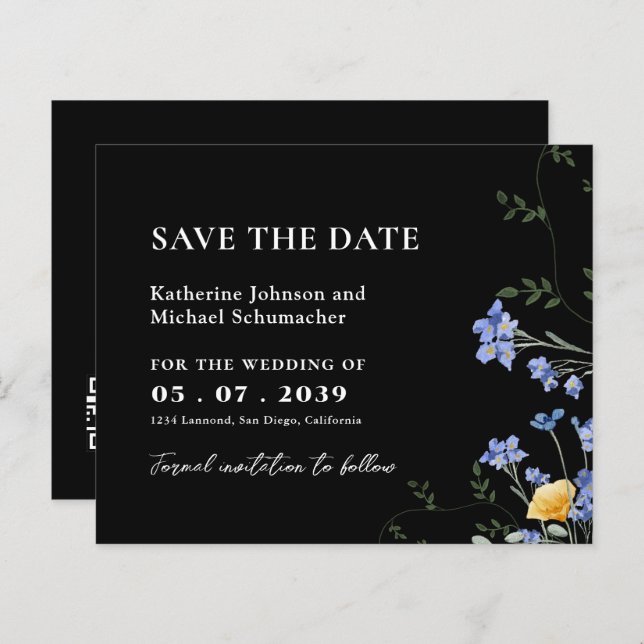 QRcode-Hochzeit der Aquarellfarbe Wildblume Datum  (Vorne/Hinten)