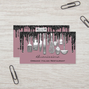 QRCode Koch Kitchen Tropfen Logo Knife Silver Lila Visitenkarte